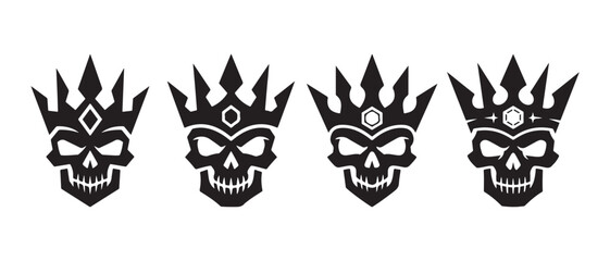 Fototapeta premium Skull With Crown Vector Icons Set, Gothic Heraldic Symbols, King Skull Emblems.