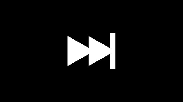 white colour rewind button icon isolated on black background. 4K Video