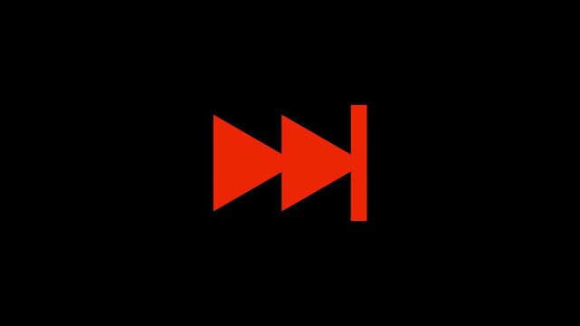 red colour rewind button icon isolated on black background. 4K Video