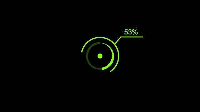 loading icon animation green color 74% circle. dark cyan color storage pie chart on dark black background.