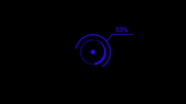 loading icon animation r 74% circle. dark cyan color storage pie chart on dark black background.