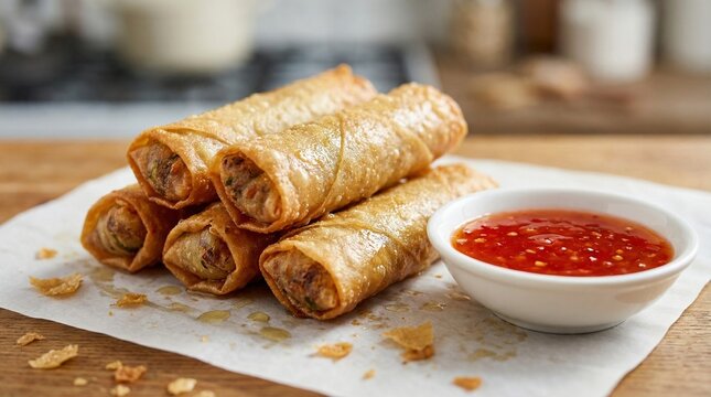 Crispy Filipino Lumpia Spring Rolls with Sweet Chili Dip