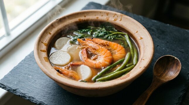 Filipino Sinigang Sour Soup with Shrimp and Vegetables