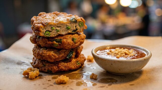 Golden Fried Thai Fish Cakes Tod Mun Pla with Herbs