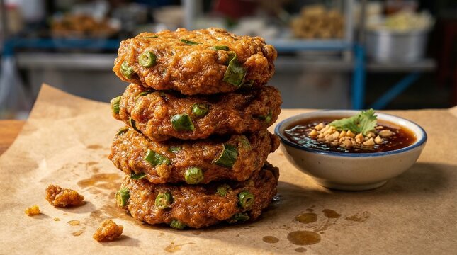 Golden Fried Thai Fish Cakes Tod Mun Pla with Herbs