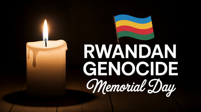 Rwandan Genocide Memorial Day with lit candle and flag