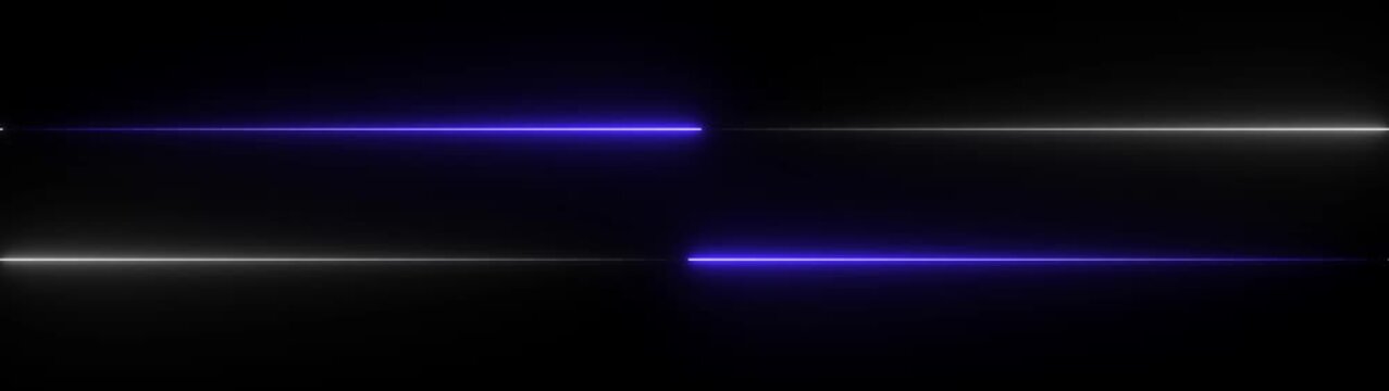 Four glowing neon lines arranged in a symmetrical pattern two red lines and two blue lines against a dark black background creating a futuristic and energetic abstract composition Keywords