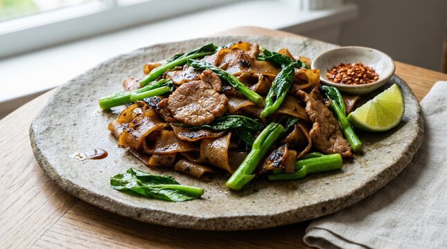 Stir Fried Pad See Ew Wide Rice Noodles with Pork