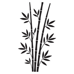Obraz premium A striking black silhouette of bamboo stalks and leaves against a light background silhouette