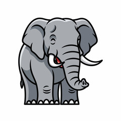 Obraz premium Cartoon grey elephant with tusks standing.
