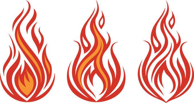 Three orange and red flame decals on white background flames fire stickers