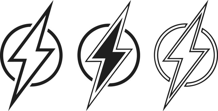 Black lightning bolt in circle symbol symbols