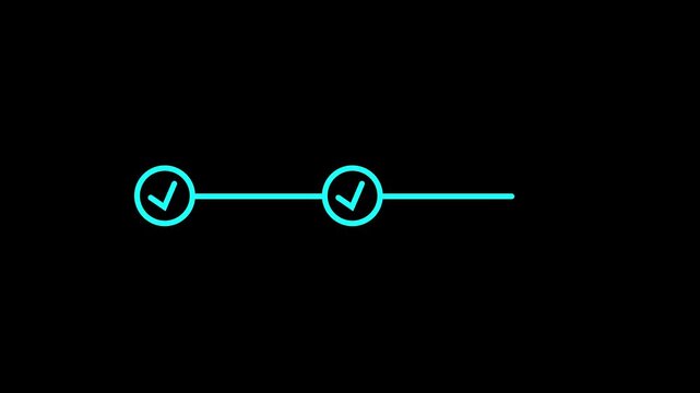 Check Mark Inside a Circle Connected to a Curved Line and a Hook Shape on a Black Background Representing Completion and Task Management