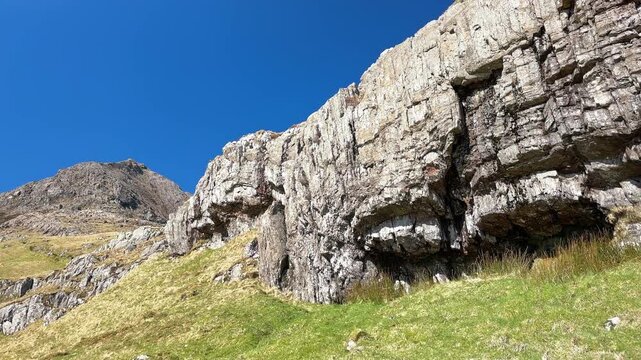 Limestone Cliffs of Crib Goch on the way to Snowdon Summit from Pyg Track, Eryri Snowdonia National Park, North Wales, UK