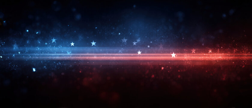 Moody red and blue banded background with soft star line crossing, elegant abstract