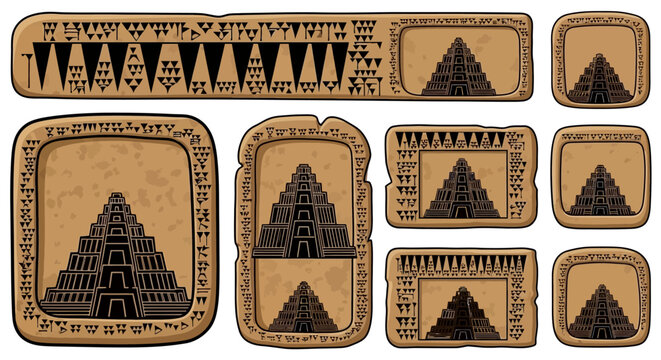 Sumerian Cuneiform Tablet Borders and Mesopotamian Symbolic Vector Frames