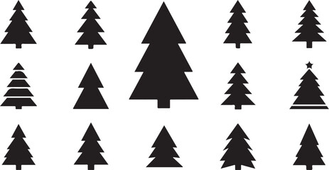 Obraz premium Collection of various Christmas tree silhouettes on white background