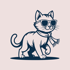 Obraz premium Cool cat wearing sunglasses and scarf cartoon vector illustration. Perfect for pet fashion branding kids graphics t shirt designs stickers and trendy mascot artwork.