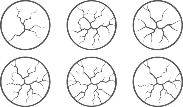Cracked surface patterns in circles cracks fractures broken damaged