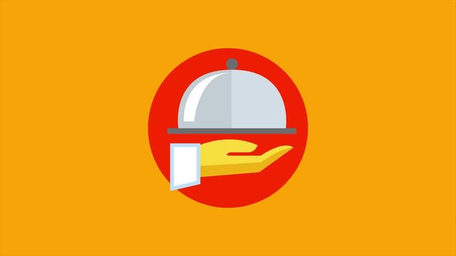 4K Animated Hand Serving Hot Steaming Food Dish on Platter, Restaurant Icon, Food Delivery Service Concept, Loopable Motion Graphic.
