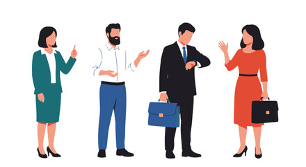 Fototapeta premium Business People Standing in a Line Having Discussions and Managing Time at Work