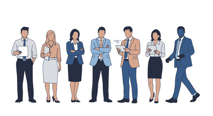 Obraz premium Business Professionals Diverse Group Illustration Displaying Corporate Teamwork and Professional Standing