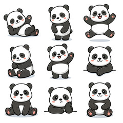 Obraz premium Cute Panda Emoji Set Kawaii Baby Panda Expressions Vector