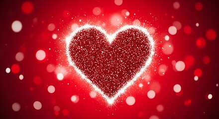 Glowing red heart against a blurred red background with bokeh lights, love concept