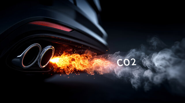 Close-up view of car exhaust pipe showcasing powerful emissions and design