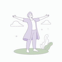 Obraz premium Person with arms outstretched embracing freedom and nature.