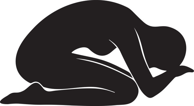 Abstract silhouette of person curled up in a fetal position.
