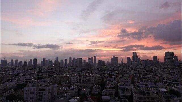 Israel Tel Aviv city Skyline Panoramic View by Mediterranean Sea