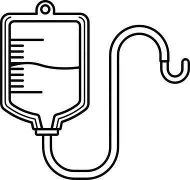 IV drip medical icon with saline bag and tube symbol isolated on white background for hospital, healthcare and treatment design concepts