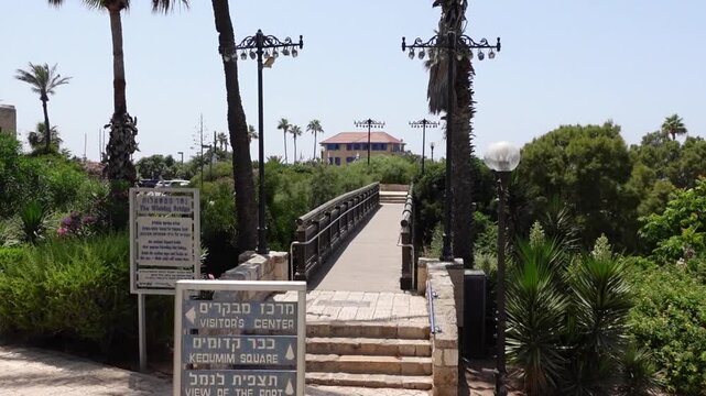 Famous Wishing Bridge in Jaffa Tel Aviv with Zodiac Signs, One can wish Overlooking Mediterranean Sea