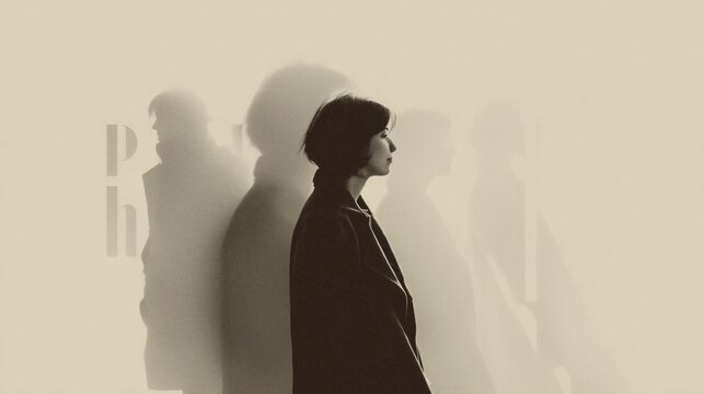 woman with generational shadow layers concept memory identity and time