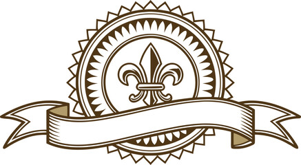Golden luxury label with fleur de lis and ribbon © Stock Design