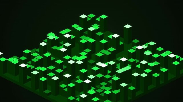 Dynamic Digital Data Flow Visualization on an Abstract Green Grid Network - Isometric Information Technology Illustration