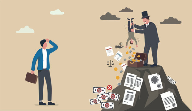 Tax hike the for this vernment increase steal money from people, debt or loan interest to pay off, unethical people overcharge bills, greed businessman mountain peak hold small people shaking to get
