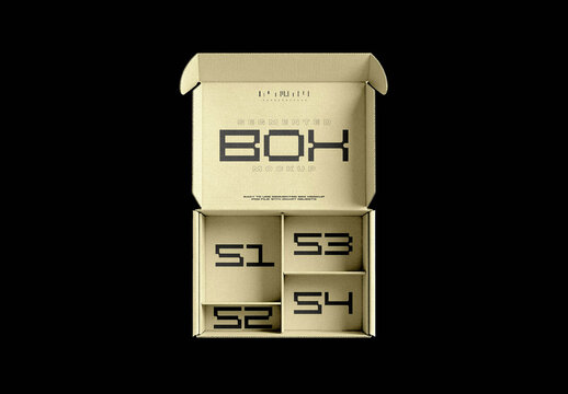 Segmented Box Mockup with Open Lid