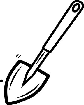 Garden Shovel: A simple drawing of a shovel, essential tool for garden enthusiasts. This illustration captures the simplicity and practicality of this indispensable gardening implement.