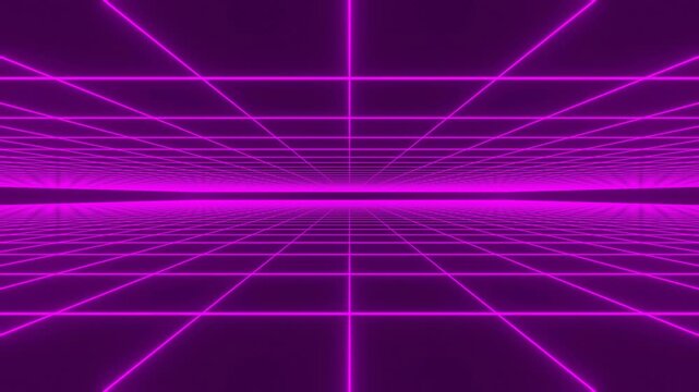 Purple neon grid floor retro futuristic cyberpunk background. 4K Video
