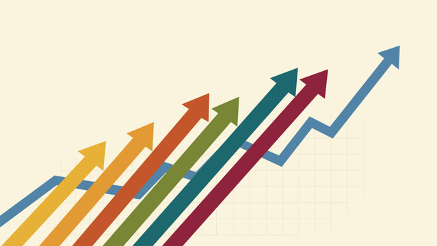 Business growth chart with colorful arrows and line graph.