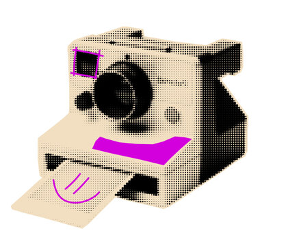 polaroid halftone cutout.  Instan camera mix media sticker for pop art collage or scrapbook.