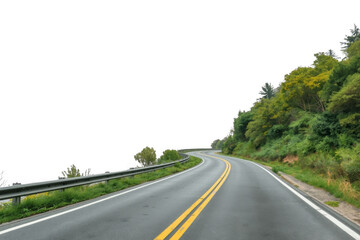 Fototapeta premium Winding mountain road with guardrail and transparent background