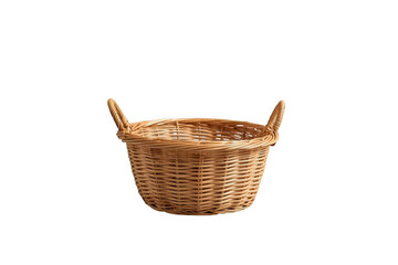 Obraz premium Empty wicker basket with handles on transparent background