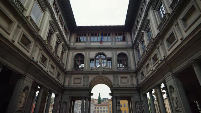 Uffizi Gallery Courtyard and Archway in Florence, Italy