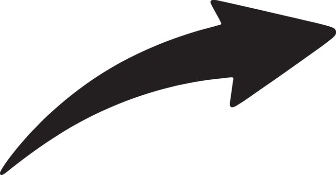 Black curved arrow pointing up and to the right on white background