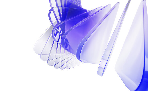 Abstract 3d background with glass holographic transparent triangle plate shapes, purple gradient, array effect. Crystal wave line pattern with white light ray and shadow, tech banner