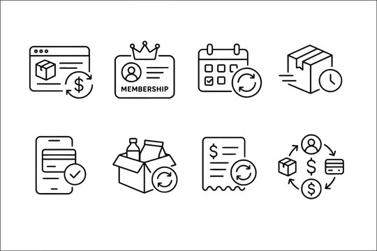 Icons representing various e-commerce and subscription service elements