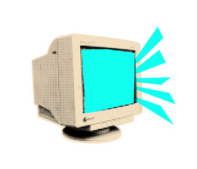 Crt monitor cutout. Old screen pop art sticker. Mix media design element for retro collage.